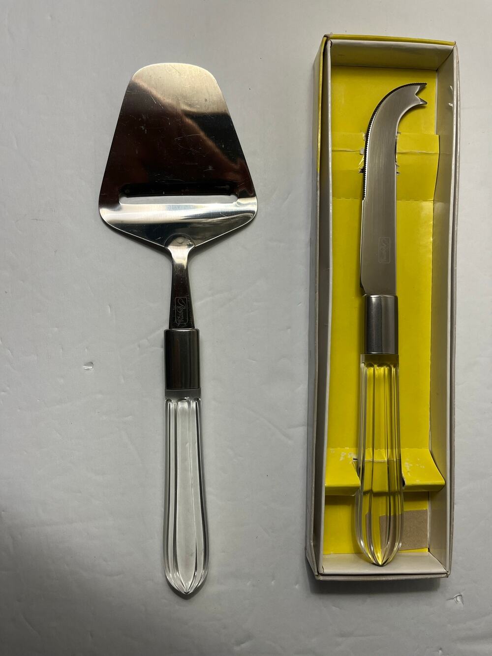 Vintage Rogers Cheese Knife & Plane Set Lucite Handles Stainless Japan